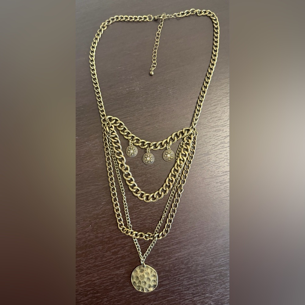 Elegant Bronze Multi-Layer Necklace with Coin Charms